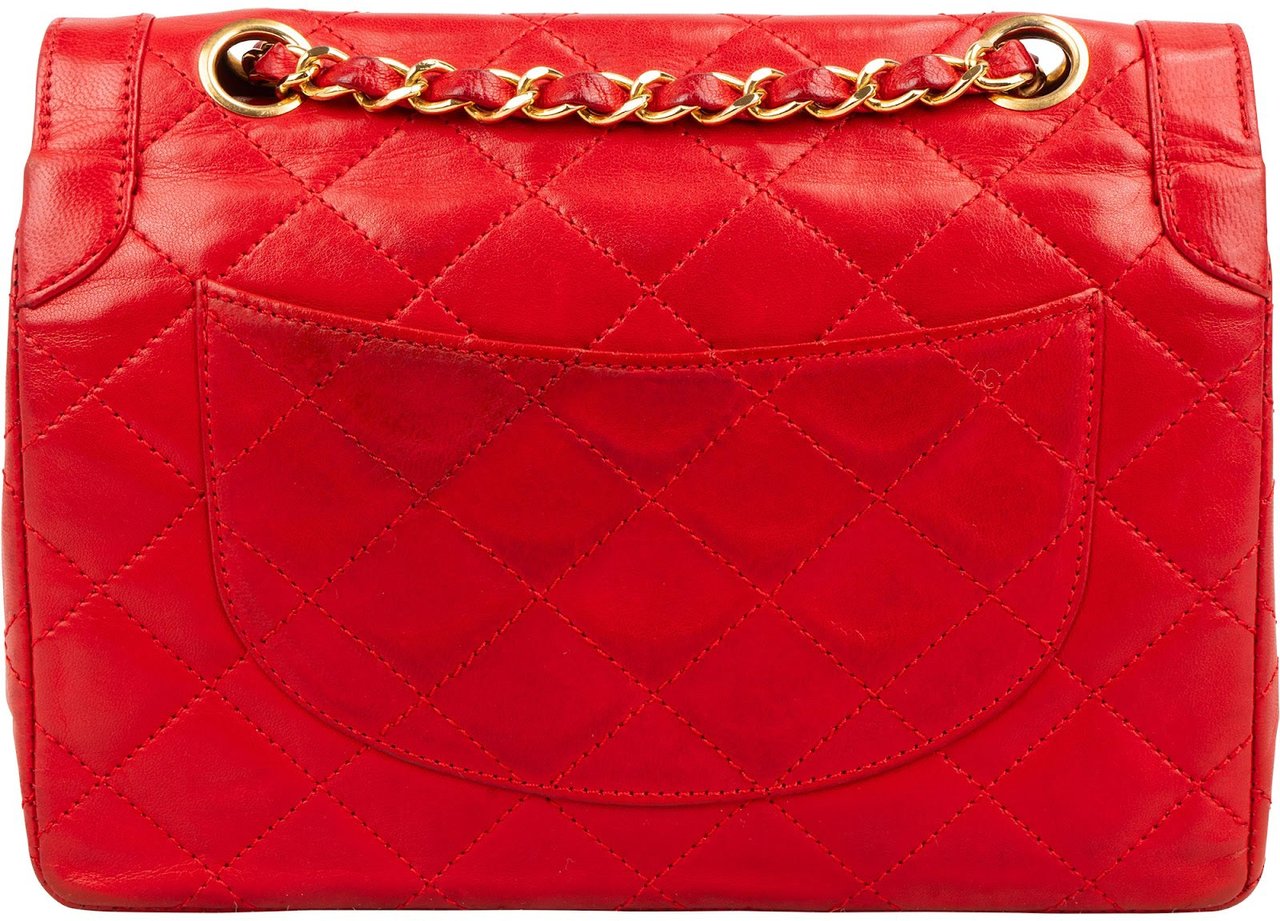 Chanel Quilted Lambskin Bicolor Double Flap Crossbody Bag Rood