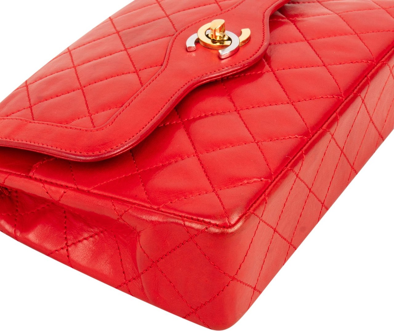 Chanel Quilted Lambskin Bicolor Double Flap Crossbody Bag Rood