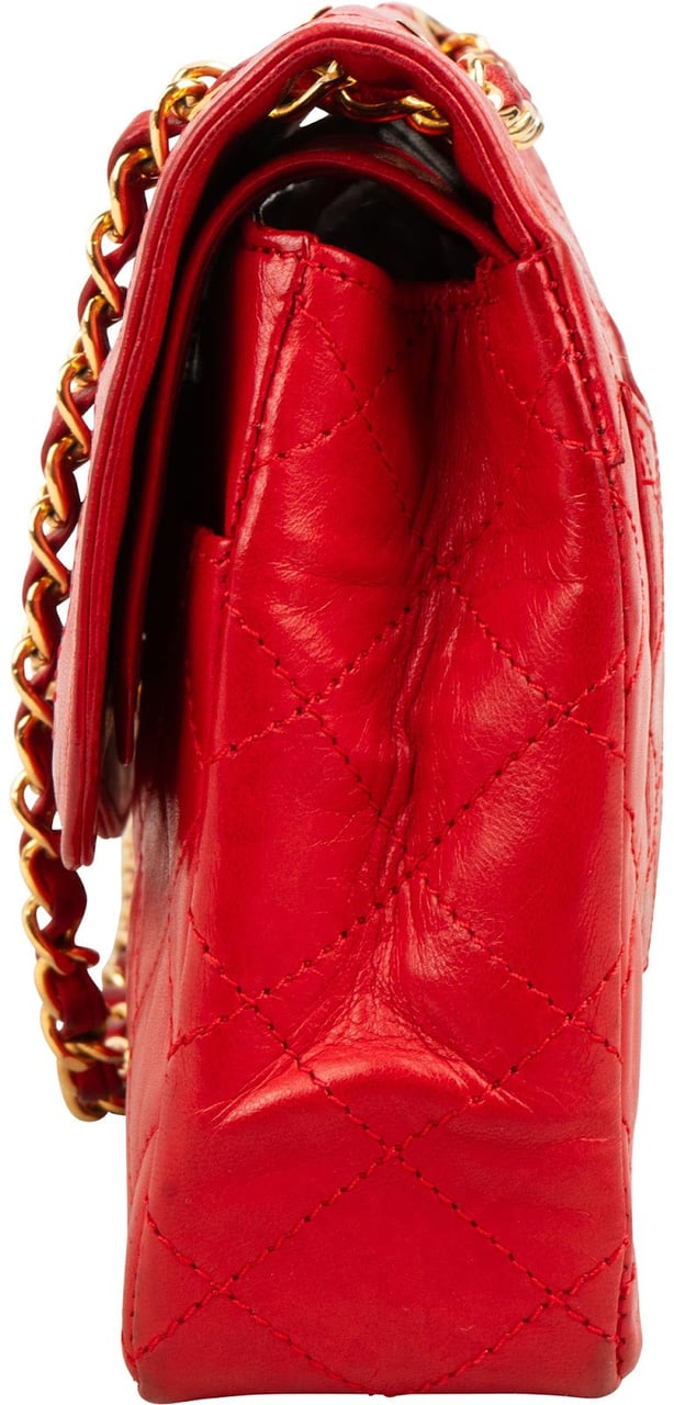 Chanel Quilted Lambskin Bicolor Double Flap Crossbody Bag Rood