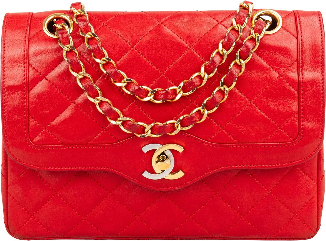 Chanel Quilted Lambskin Bicolor Double Flap Crossbody Bag Rood
