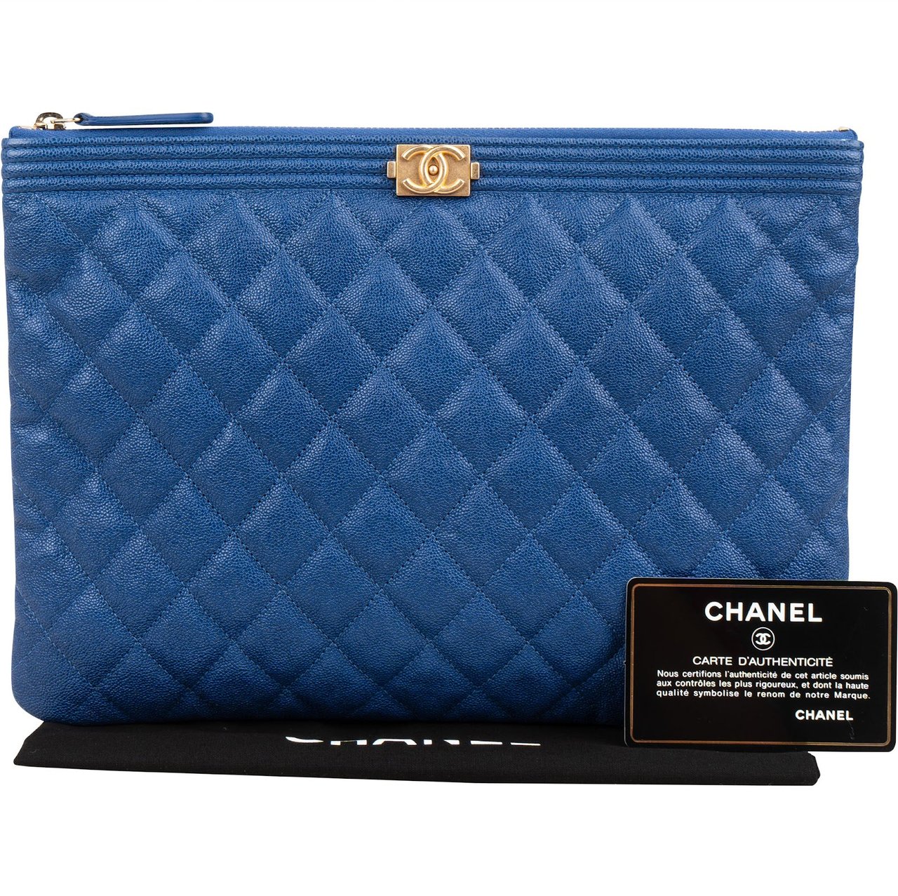 Chanel Quilted Caviar Leather CC Boy Clutch Blauw