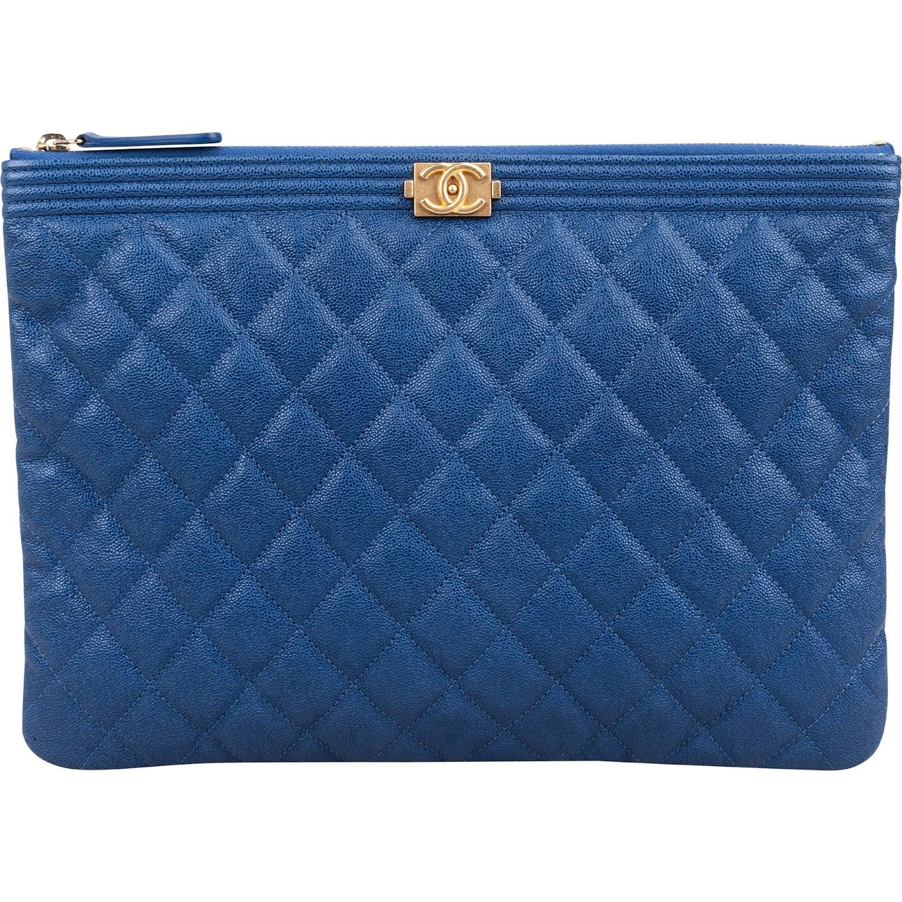 Chanel Quilted Caviar Leather CC Boy Clutch Blauw