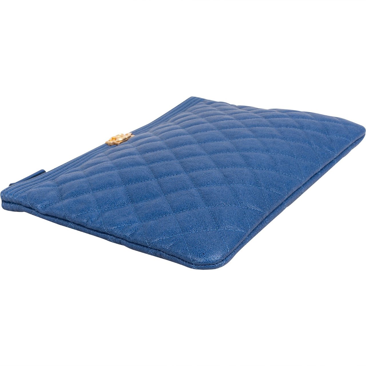 Chanel Quilted Caviar Leather CC Boy Clutch Blauw