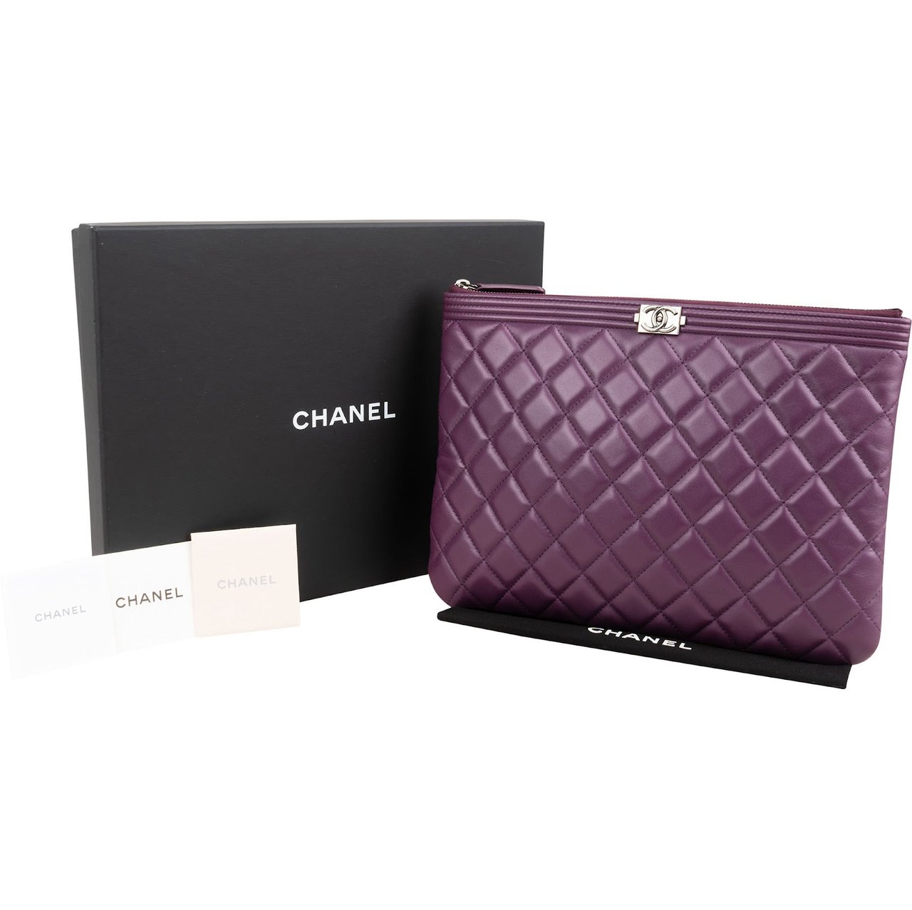 Chanel Quilted Lambskin CC Boy Clutch Paars
