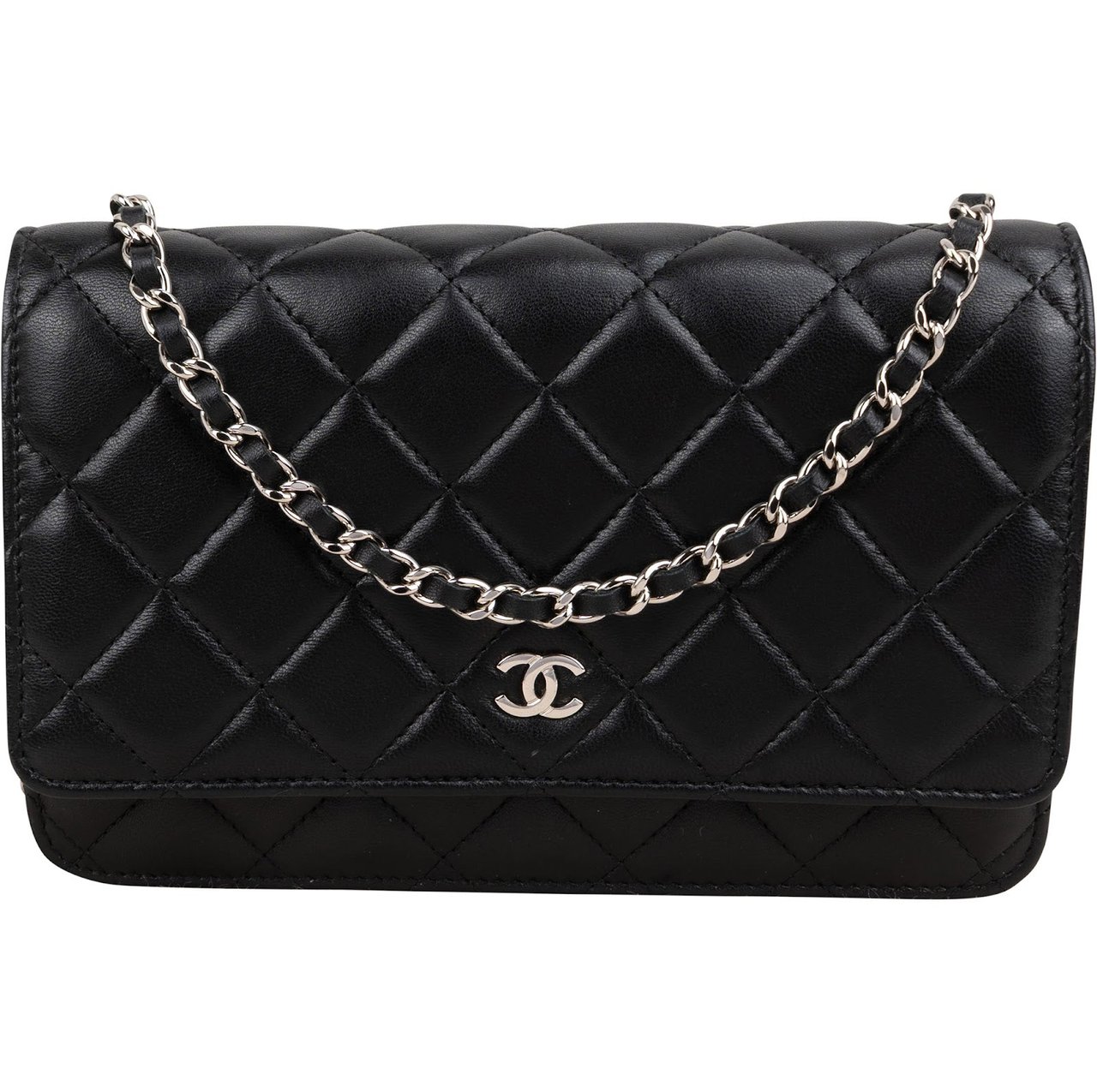 Chanel Quilted Lambskin Wallet On Chain Crossbody Bag Zwart