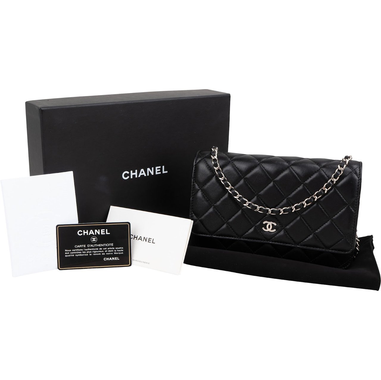 Chanel Quilted Lambskin Wallet On Chain Crossbody Bag Zwart