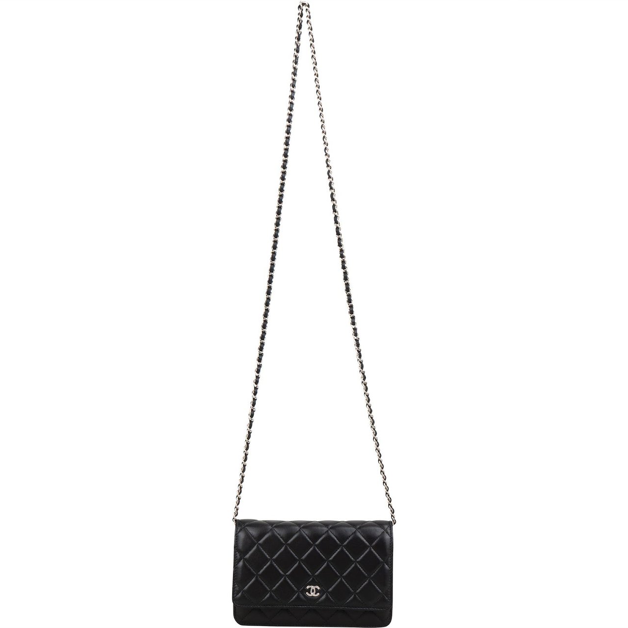 Chanel Quilted Lambskin Wallet On Chain Crossbody Bag Zwart