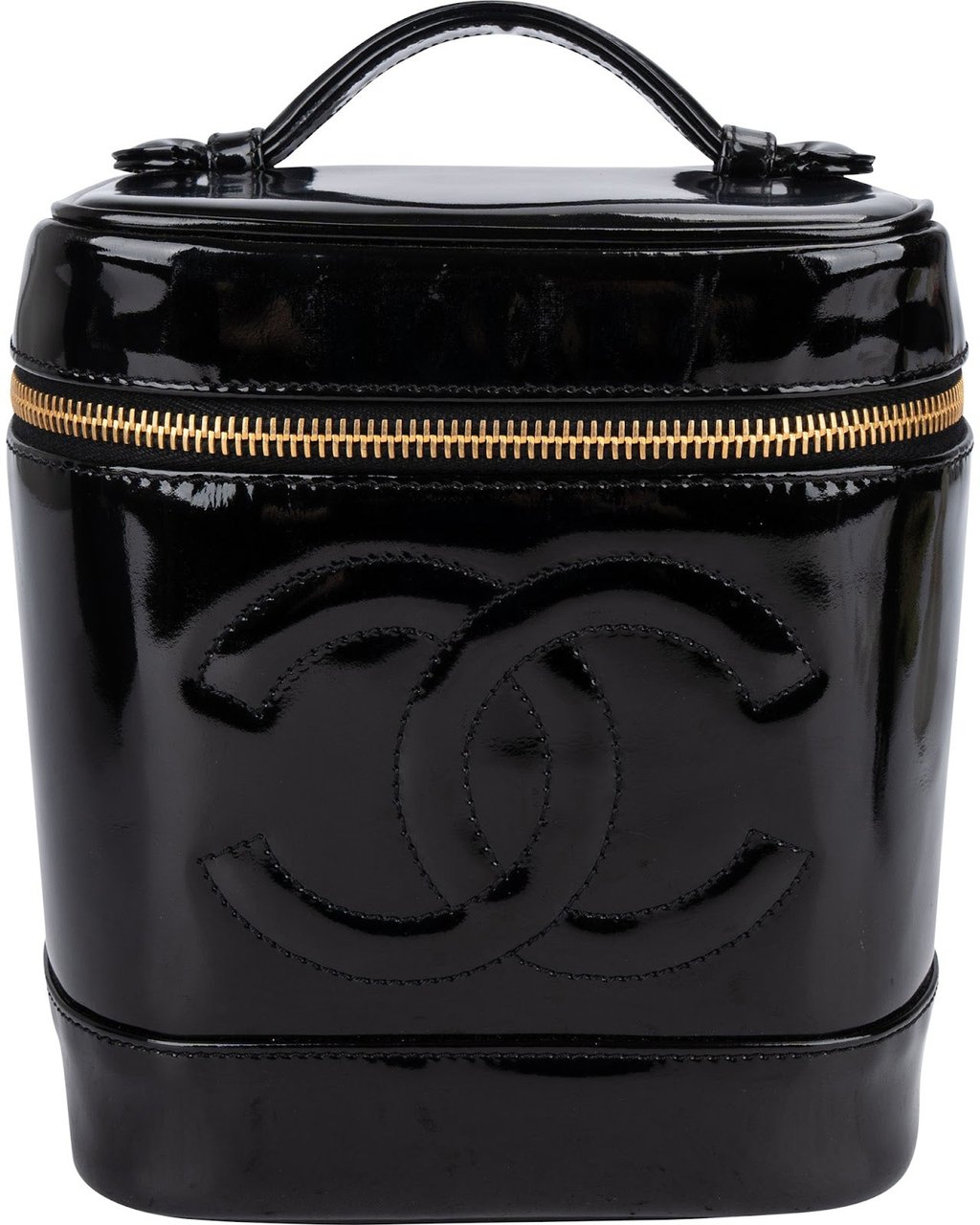 Chanel Patent Leather CC Vanity Case Handbag Zwart