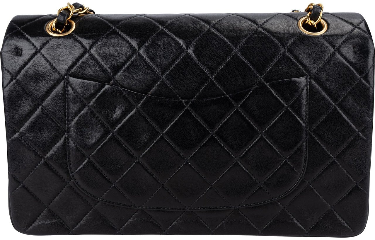 Chanel Quilted Lambskin 24K Gold Medium Double Flap Shoulder Bag Zwart
