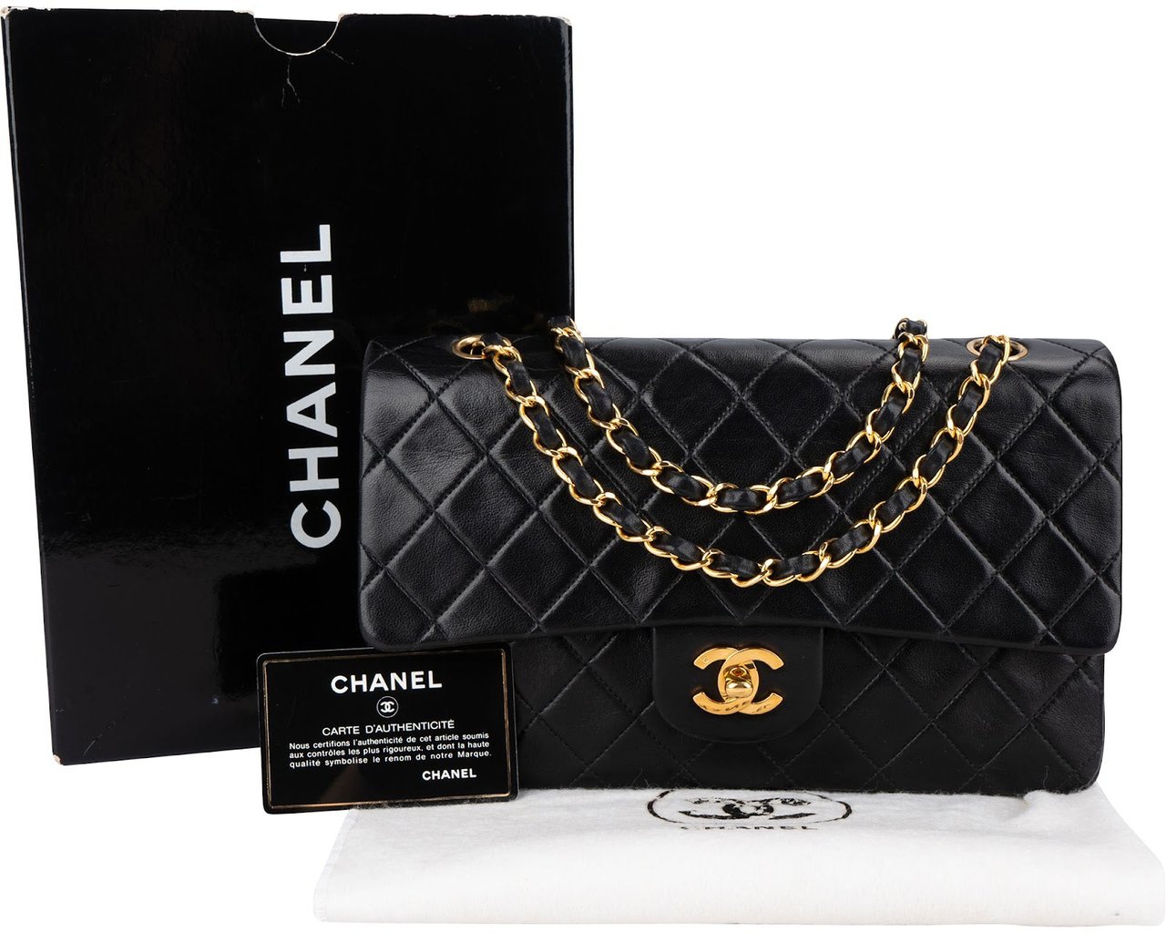 Chanel Quilted Lambskin 24K Gold Medium Double Flap Shoulder Bag Zwart