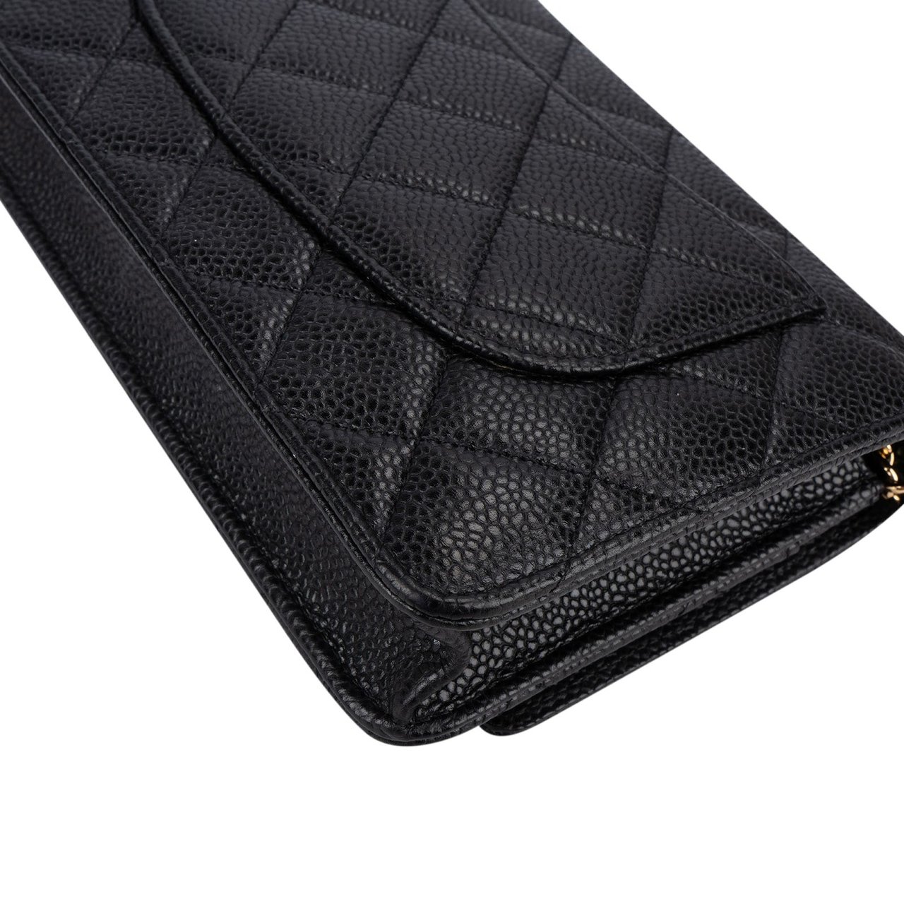 Chanel Quilted Caviar Leather Wallet On Chain Crossbody Bag Zwart