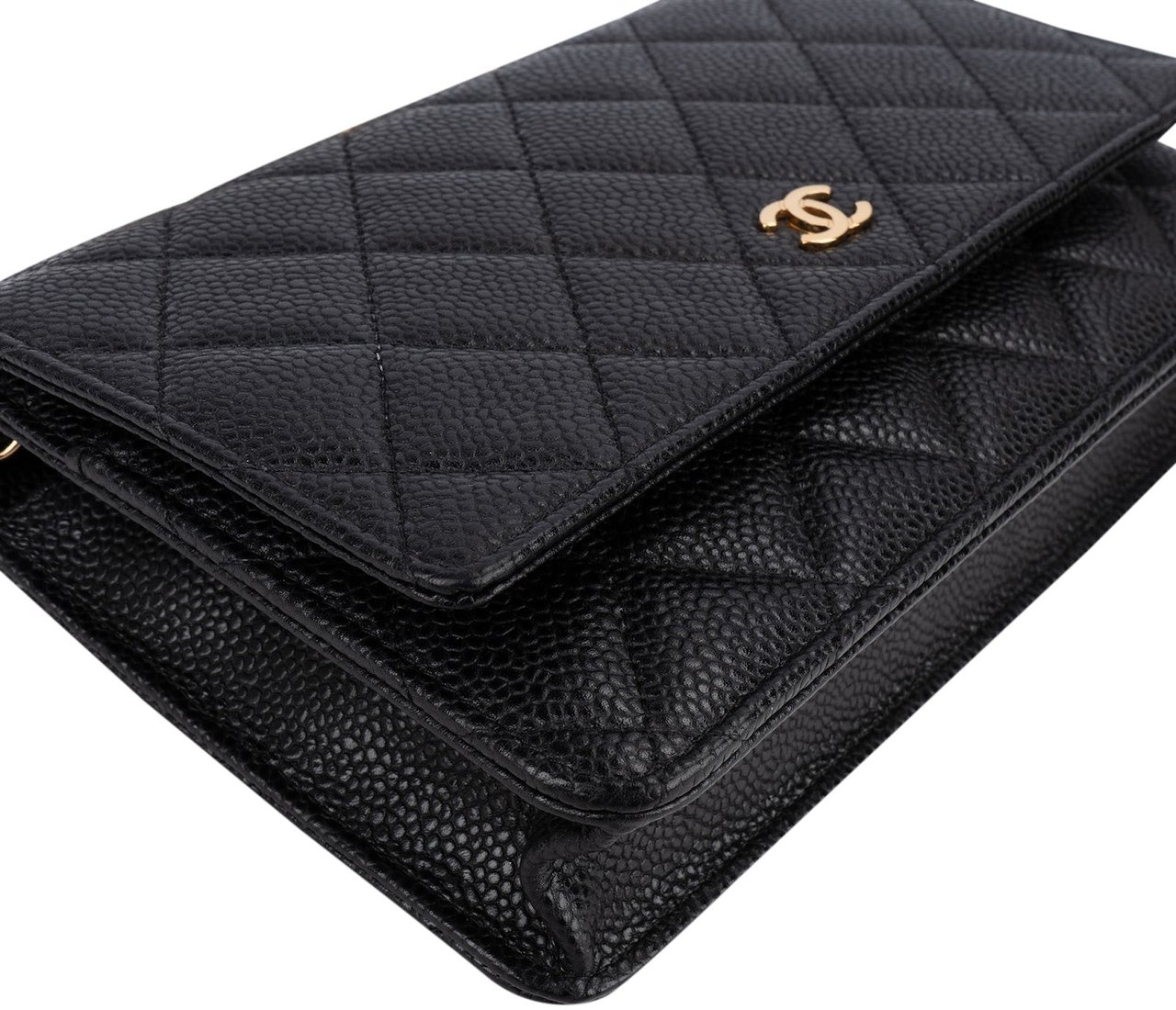 Chanel Quilted Caviar Leather Wallet On Chain Crossbody Bag Zwart