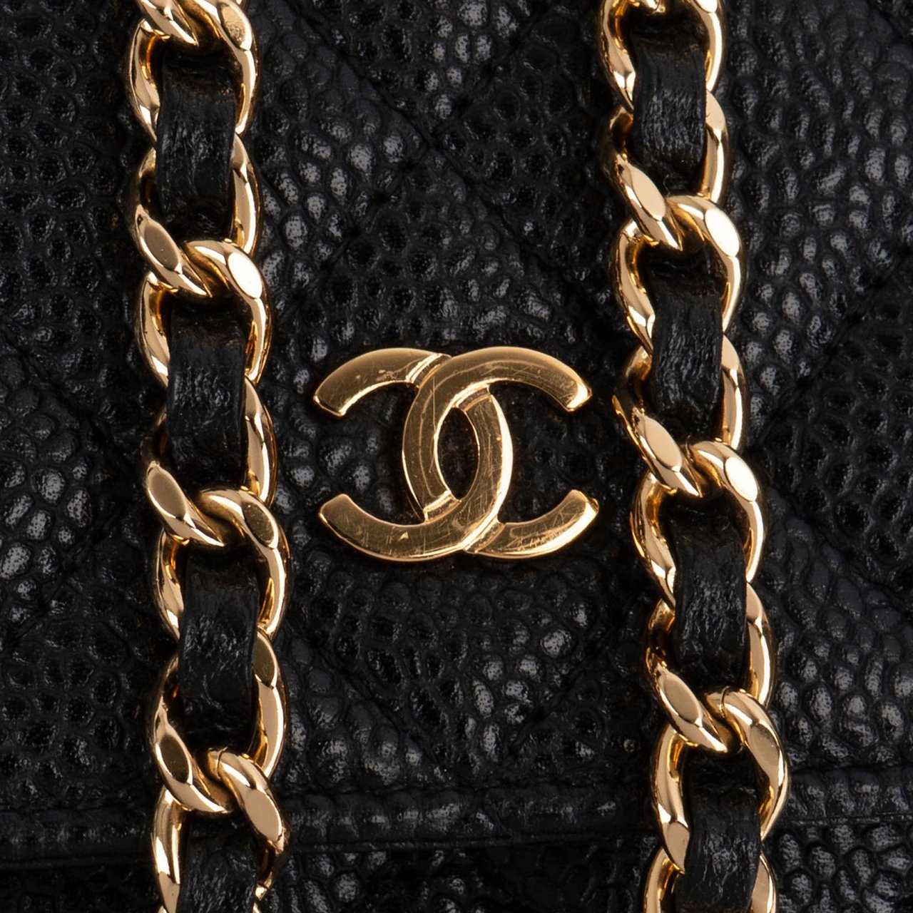 Chanel Quilted Caviar Leather Wallet On Chain Crossbody Bag Zwart