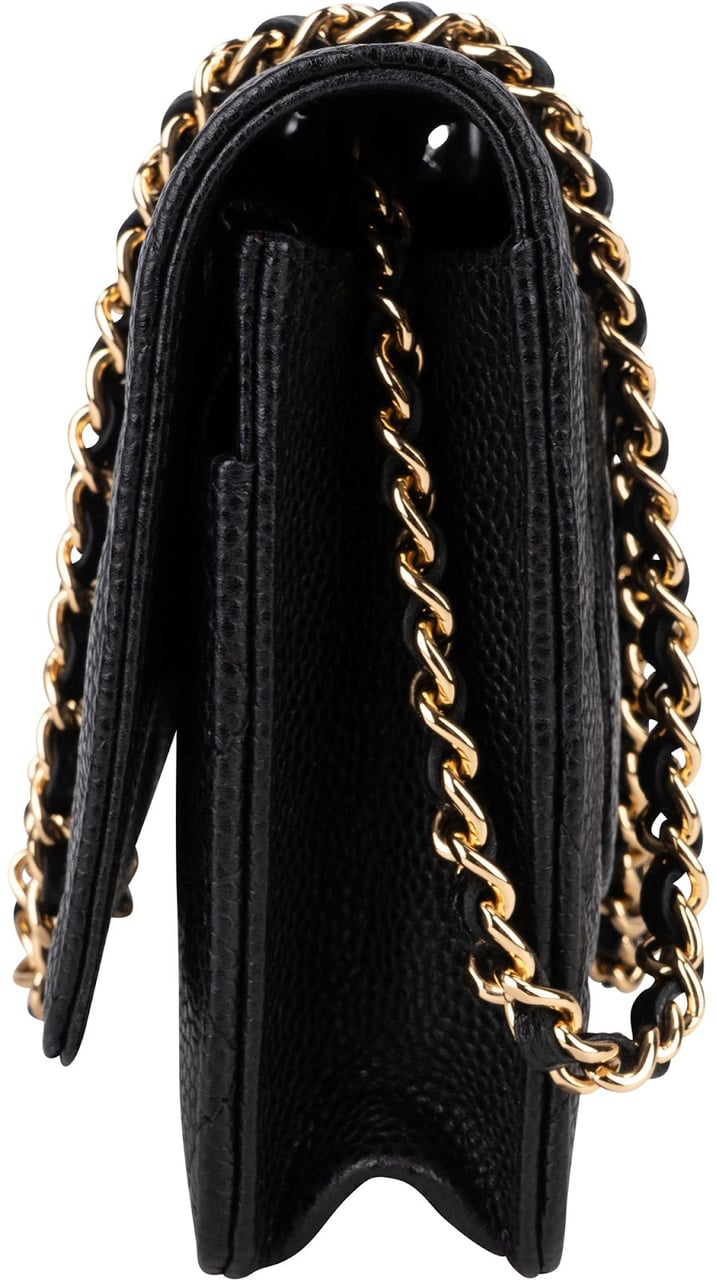 Chanel Quilted Caviar Leather Wallet On Chain Crossbody Bag Zwart