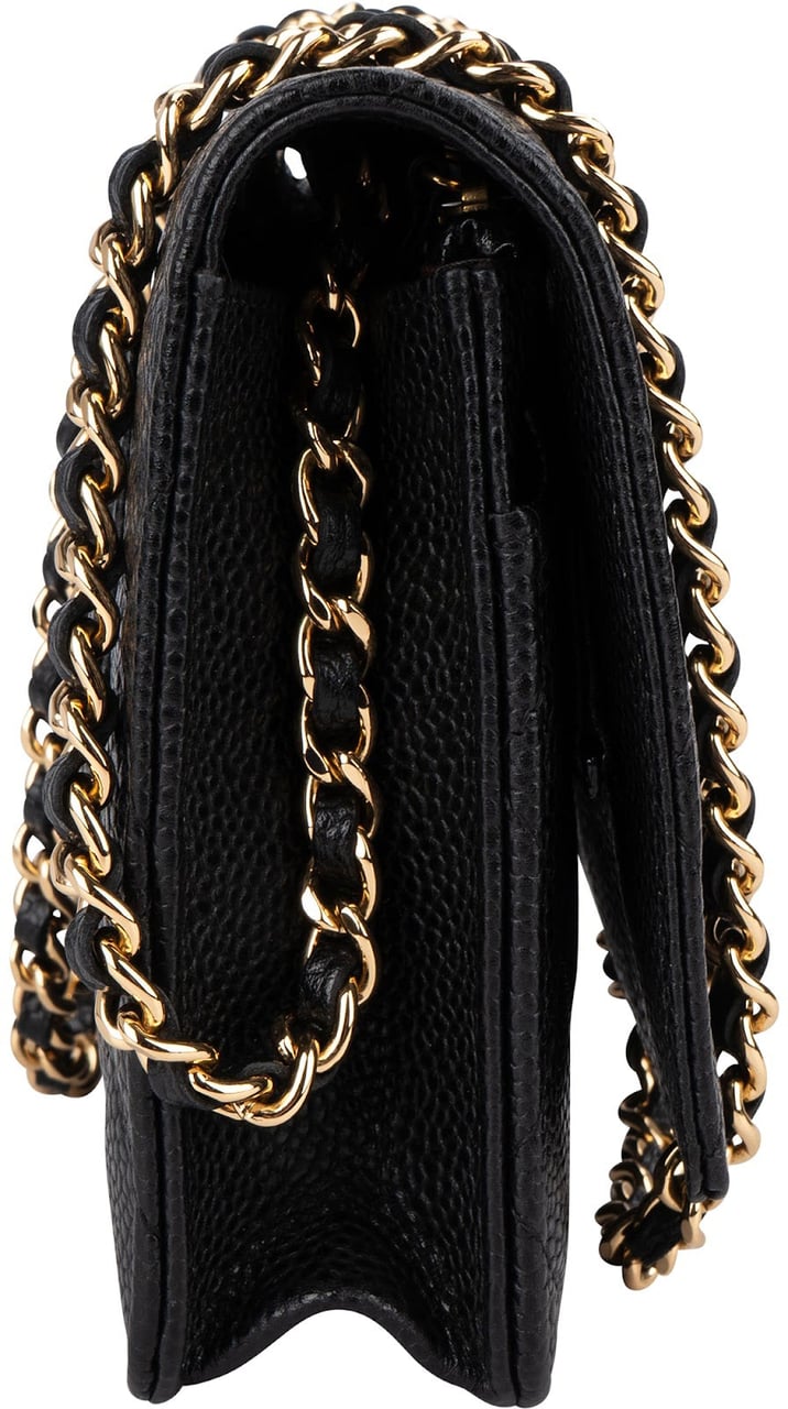 Chanel Quilted Caviar Leather Wallet On Chain Crossbody Bag Zwart
