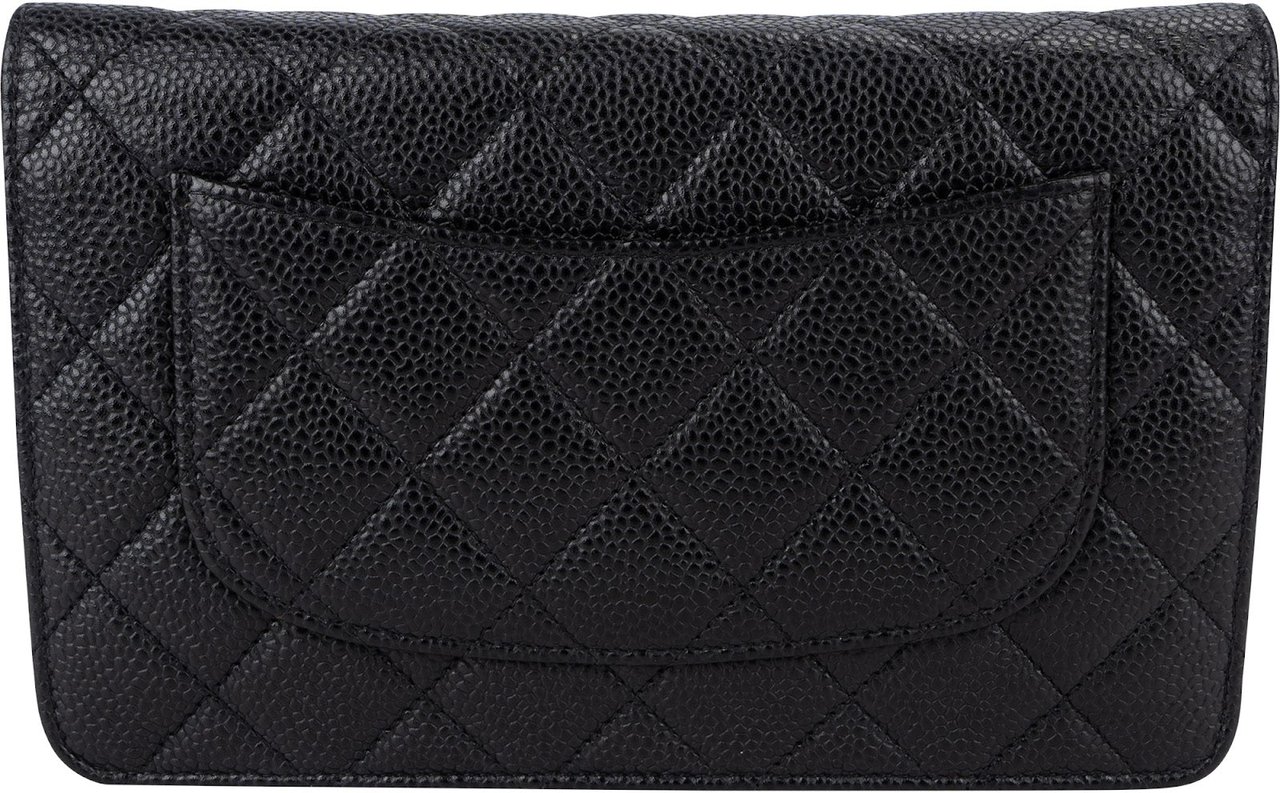 Chanel Quilted Caviar Leather Wallet On Chain Crossbody Bag Zwart