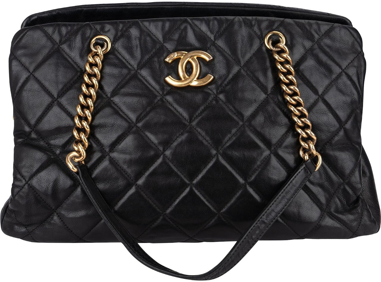Chanel Quilted Lambskin CC Crown Tote Shoulder Bag Zwart