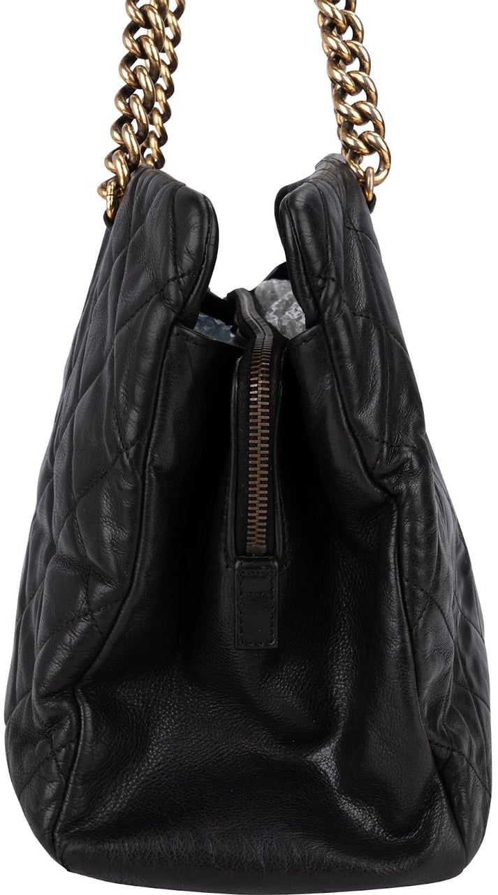 Chanel Quilted Lambskin CC Crown Tote Shoulder Bag Zwart