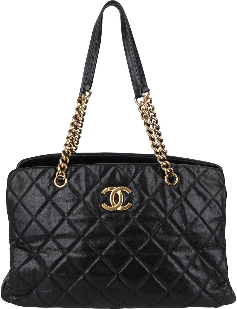 Chanel Quilted Lambskin CC Crown Tote Shoulder Bag Zwart