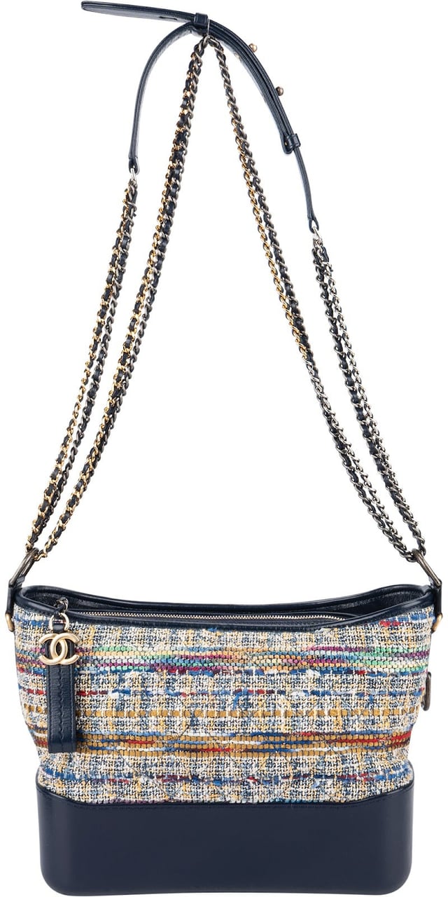 Chanel Tweed & Lambkin Gabrielle Crossbody Bag Blauw