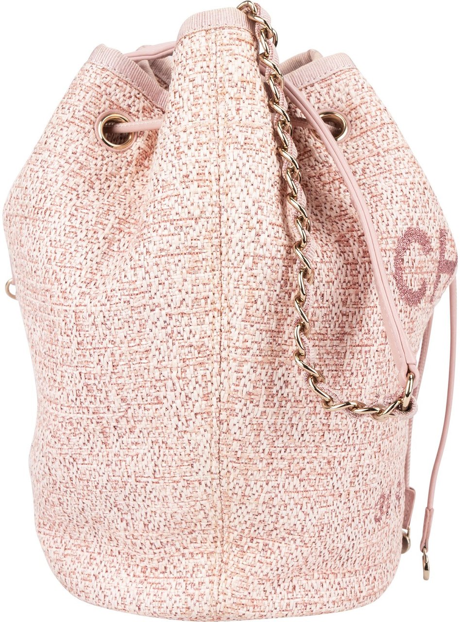 Chanel Glitter Woven Tweed 31 Rue Cambon Deauville Drawstring Bucket Shoulder Bag Rood