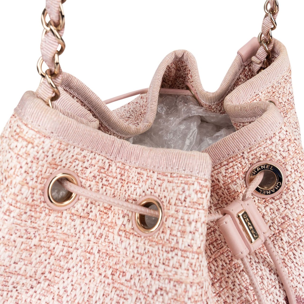 Chanel Glitter Woven Tweed 31 Rue Cambon Deauville Drawstring Bucket Shoulder Bag Rood