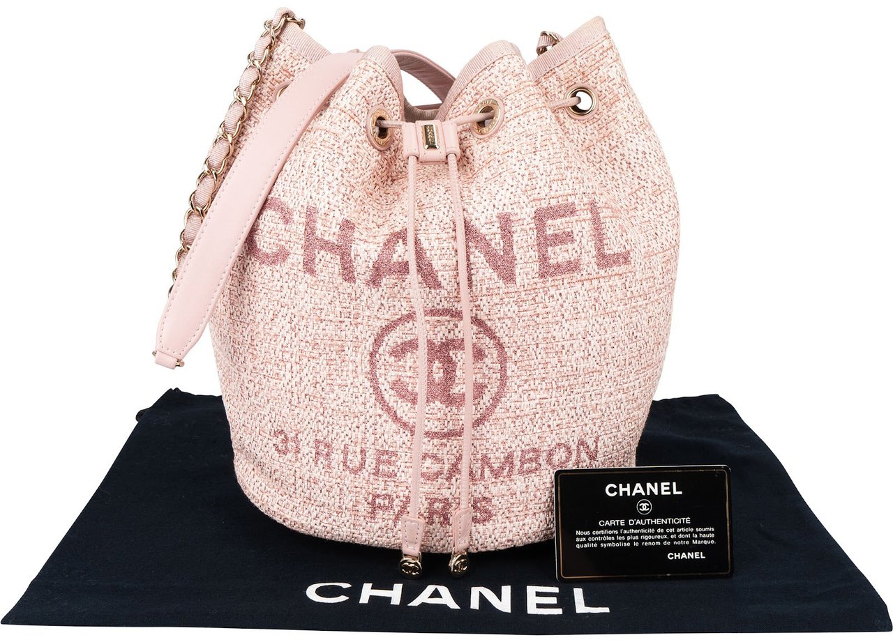 Chanel Glitter Woven Tweed 31 Rue Cambon Deauville Drawstring Bucket Shoulder Bag Rood