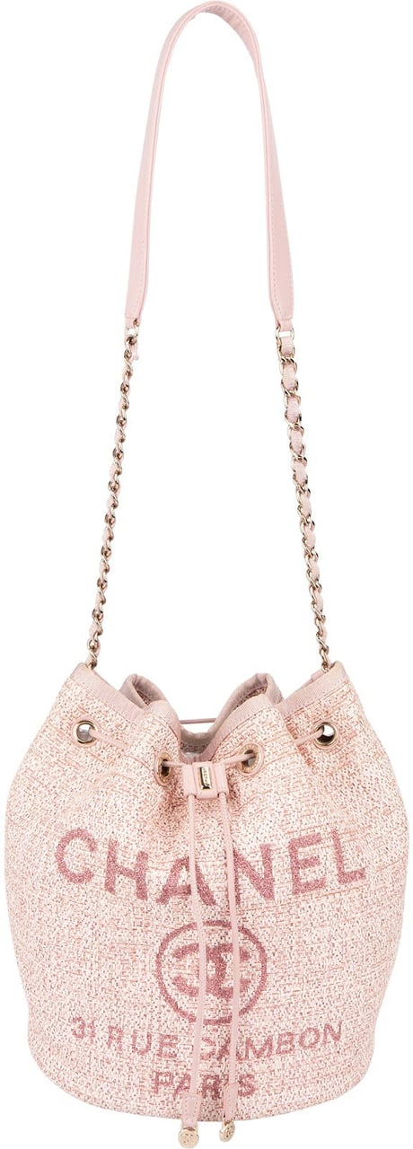 Chanel Glitter Woven Tweed 31 Rue Cambon Deauville Drawstring Bucket Shoulder Bag Rood