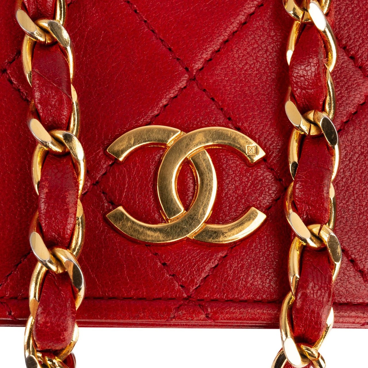 Chanel Quilted Lambskin 24K Gold Mini Single Flap Shoulder Bag Rood