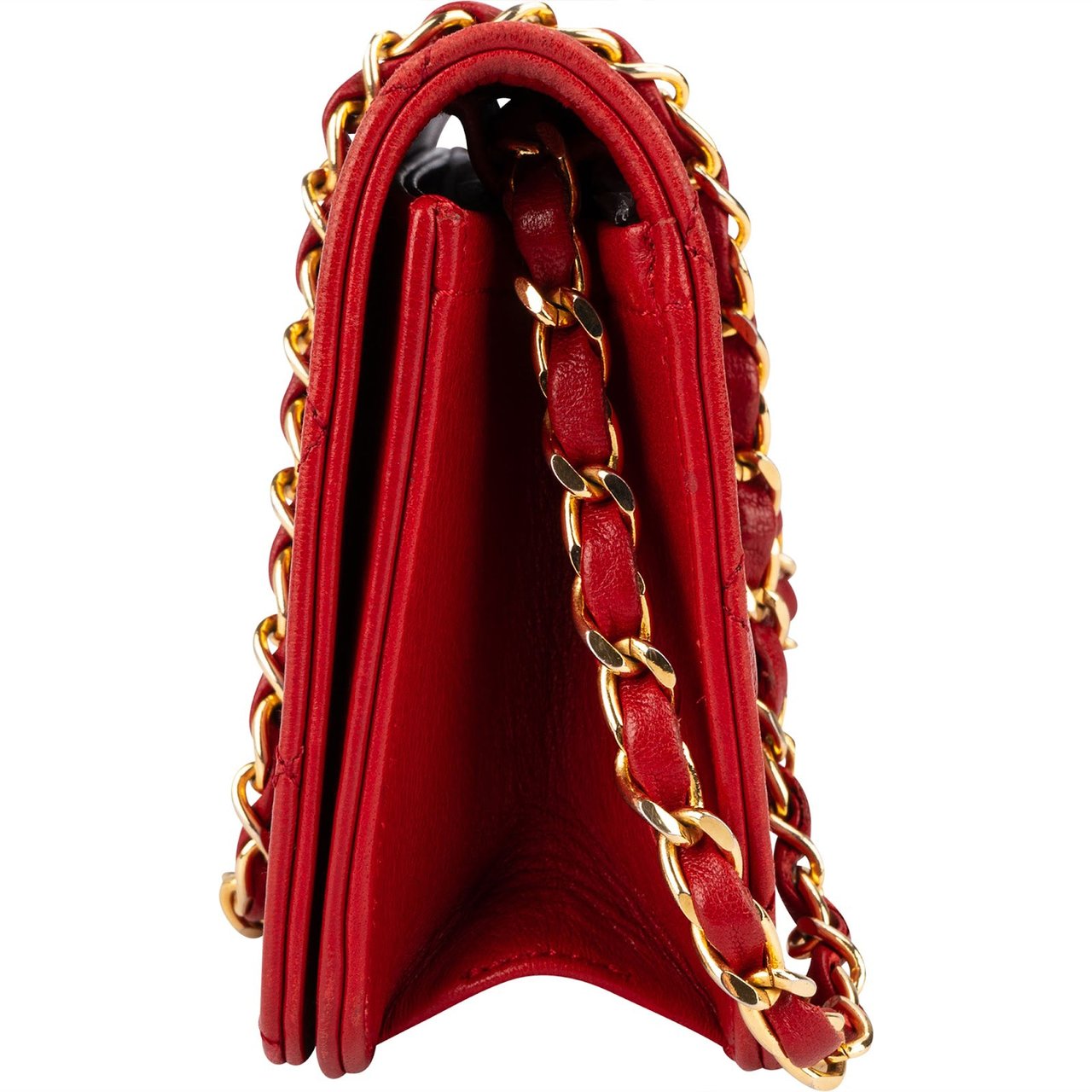 Chanel Quilted Lambskin 24K Gold Mini Single Flap Shoulder Bag Rood