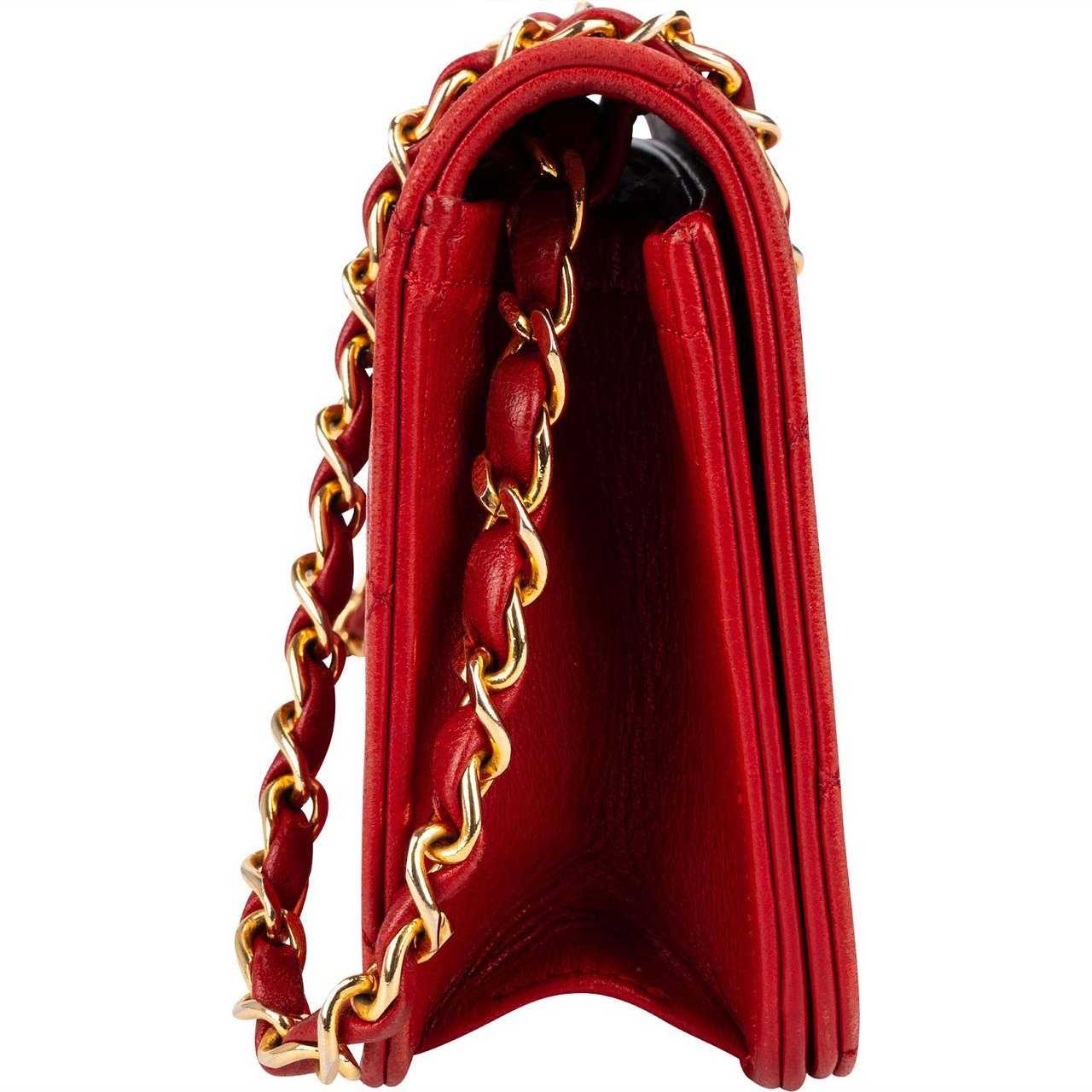 Chanel Quilted Lambskin 24K Gold Mini Single Flap Shoulder Bag Rood