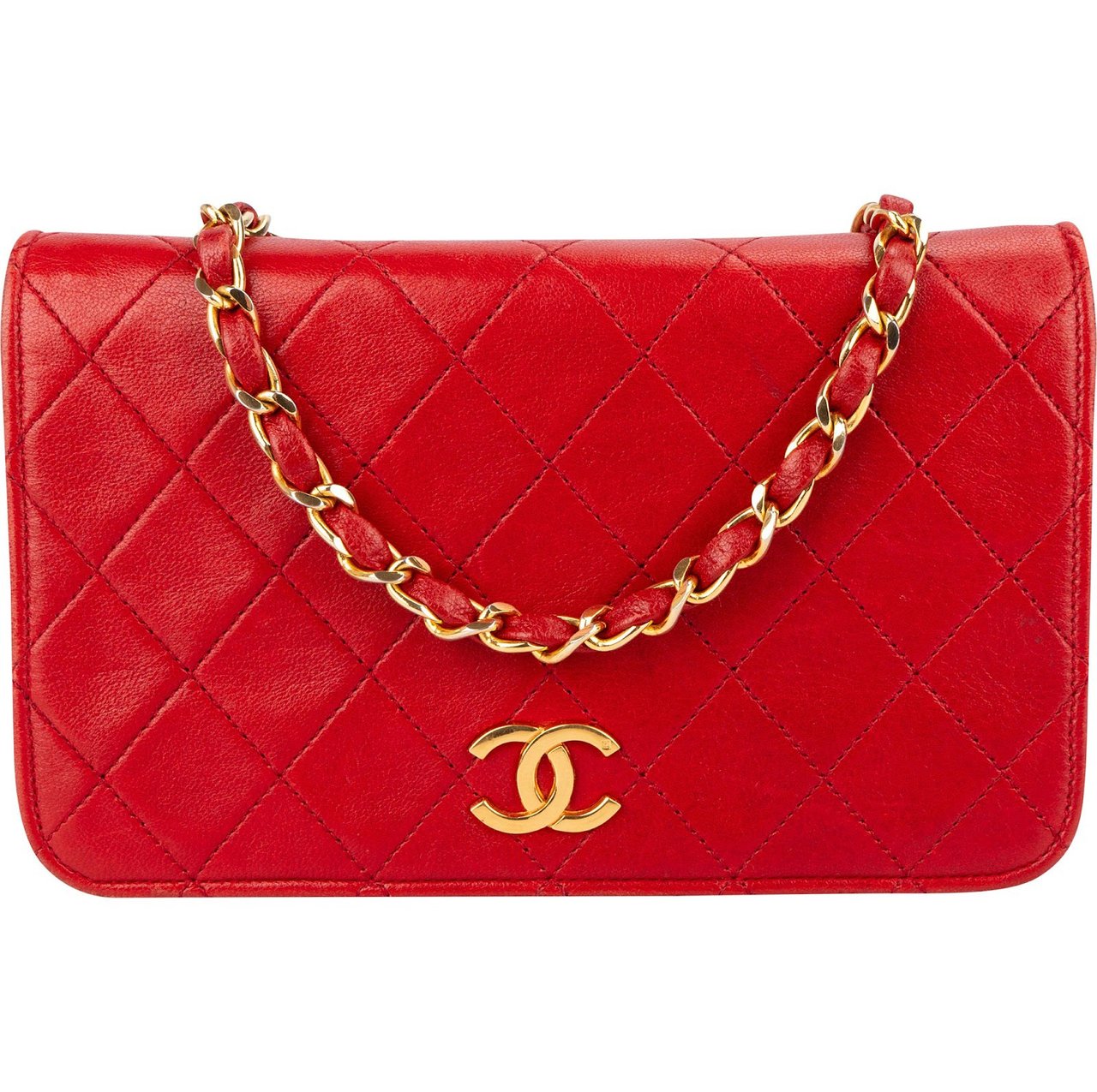 Chanel Quilted Lambskin 24K Gold Mini Single Flap Shoulder Bag Rood