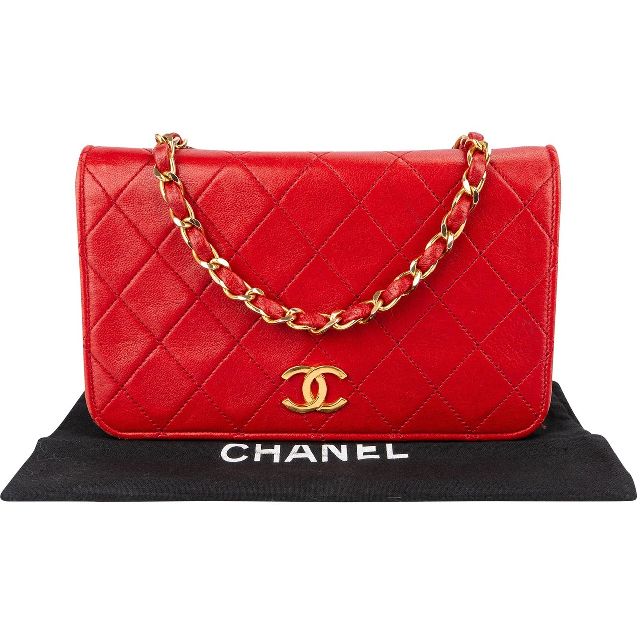 Chanel Quilted Lambskin 24K Gold Mini Single Flap Shoulder Bag Rood