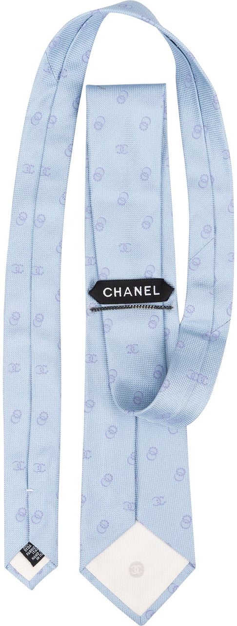 Chanel CC Emblem Pattern Silk Tie Krawatte Lichtblauw