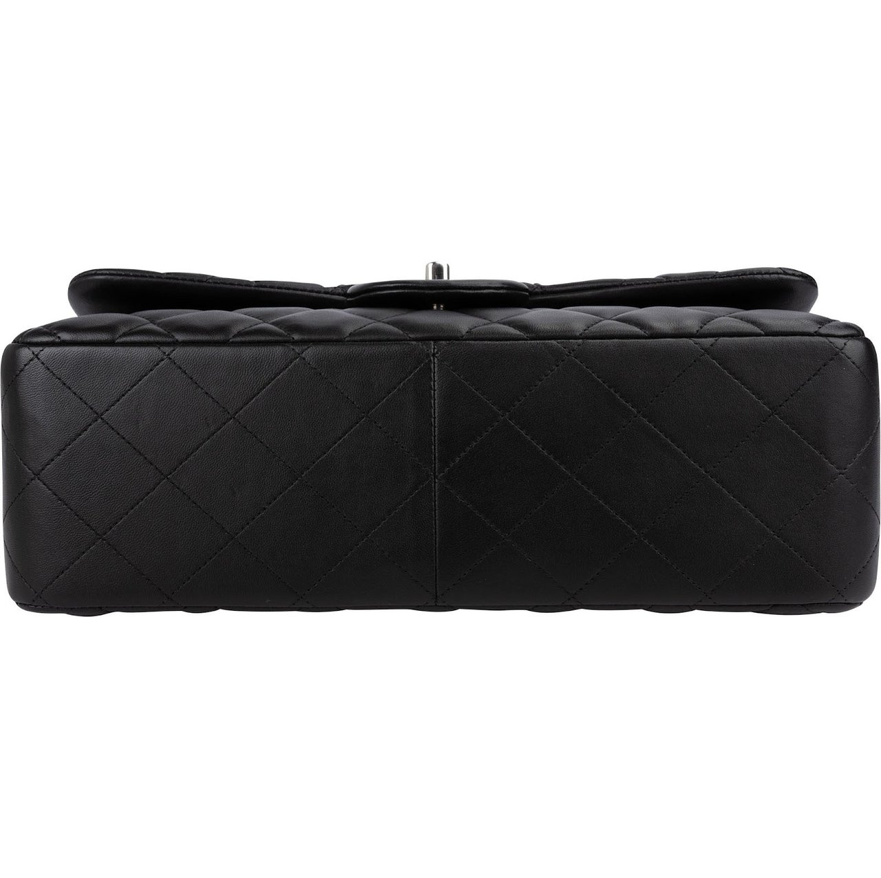 Chanel Quilted Lambskin Palladium Jumbo Double Flap Crossbody Bag Zwart