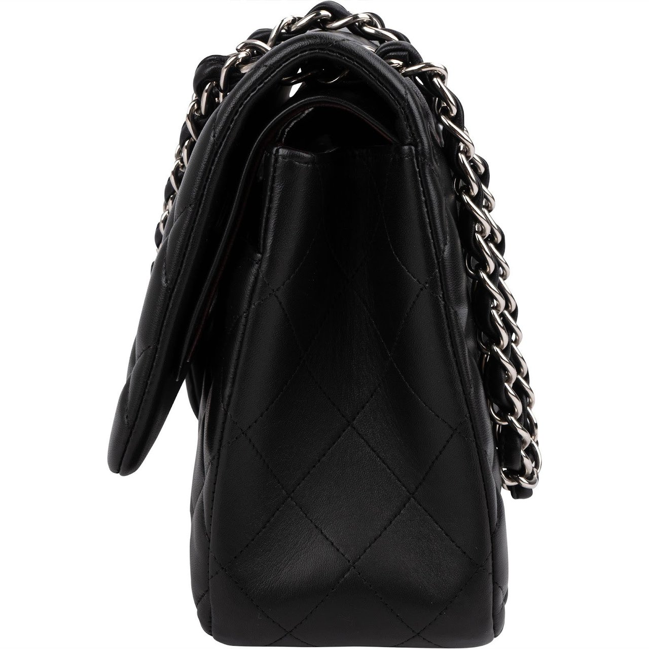 Chanel Quilted Lambskin Palladium Jumbo Double Flap Crossbody Bag Zwart