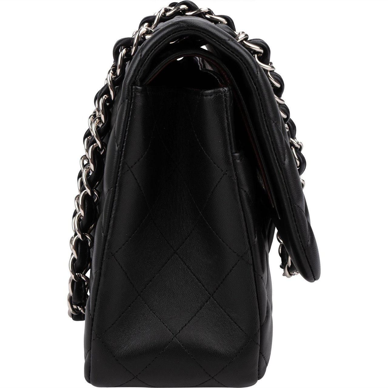 Chanel Quilted Lambskin Palladium Jumbo Double Flap Crossbody Bag Zwart