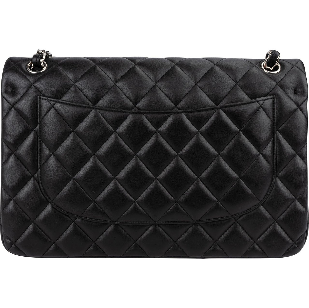 Chanel Quilted Lambskin Palladium Jumbo Double Flap Crossbody Bag Zwart