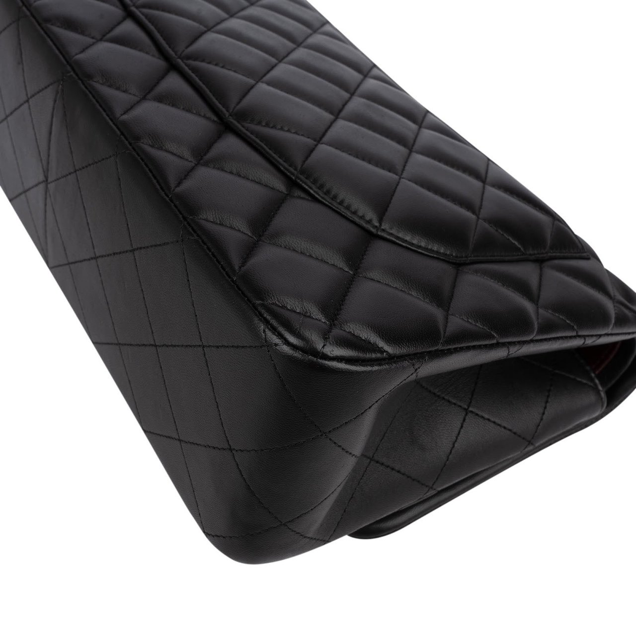 Chanel Quilted Lambskin Palladium Jumbo Double Flap Crossbody Bag Zwart