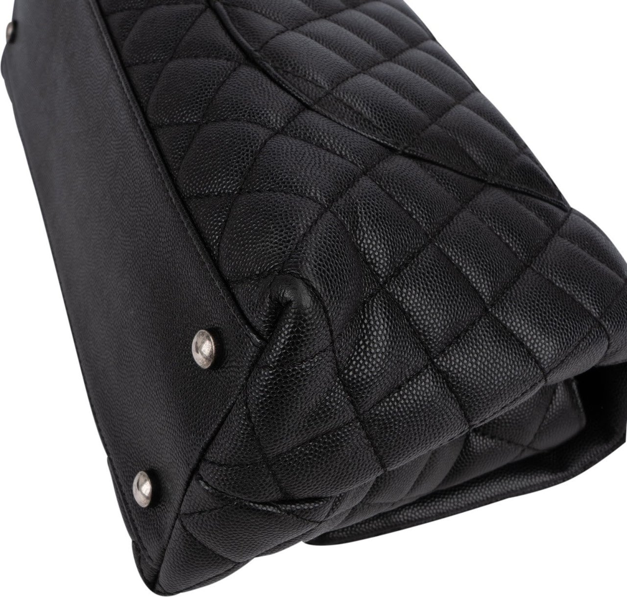 Chanel Quilted Caviar Leather Palladium Coco Handle Single Flap Handbag Zwart