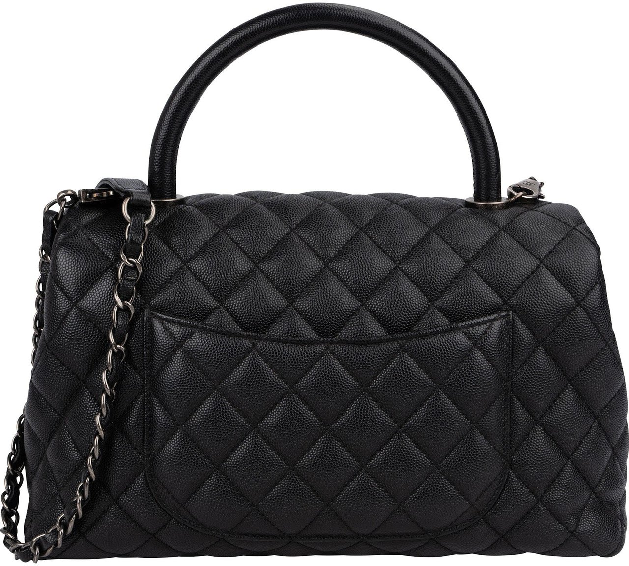 Chanel Quilted Caviar Leather Palladium Coco Handle Single Flap Handbag Zwart