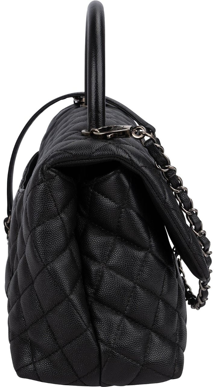 Chanel Quilted Caviar Leather Palladium Coco Handle Single Flap Handbag Zwart