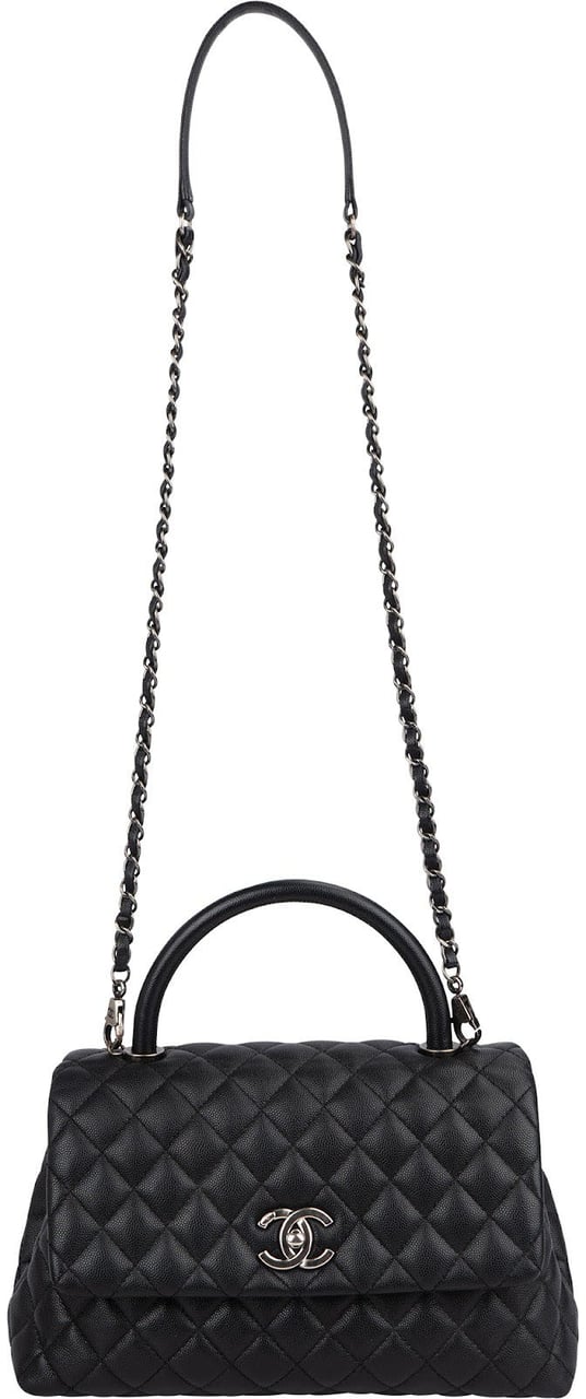 Chanel Quilted Caviar Leather Palladium Coco Handle Single Flap Handbag Zwart