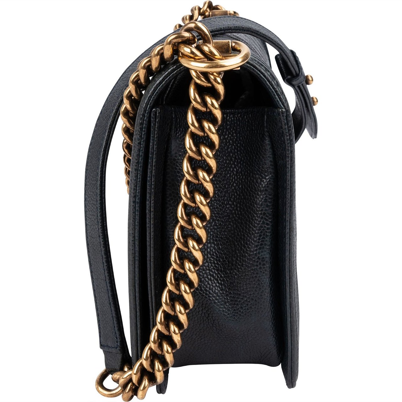 Chanel Quilted Navy Caviar Leather Large Boy Single Flap Crossbody Bag Navy
