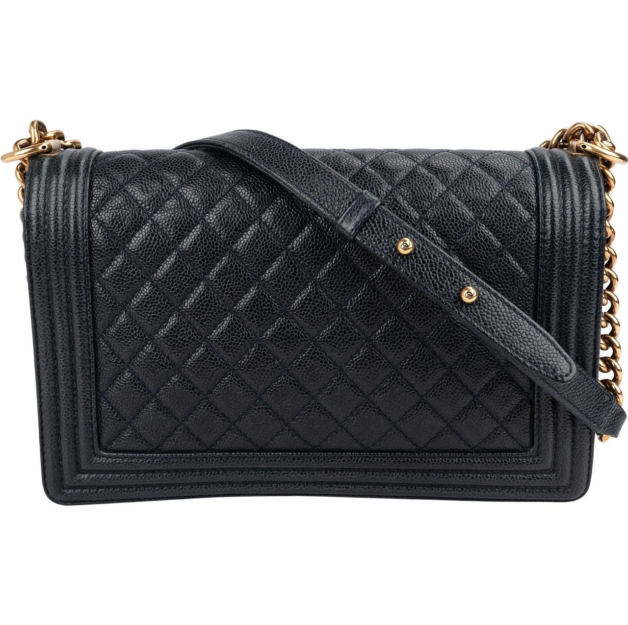 Chanel Quilted Navy Caviar Leather Large Boy Single Flap Crossbody Bag Navy