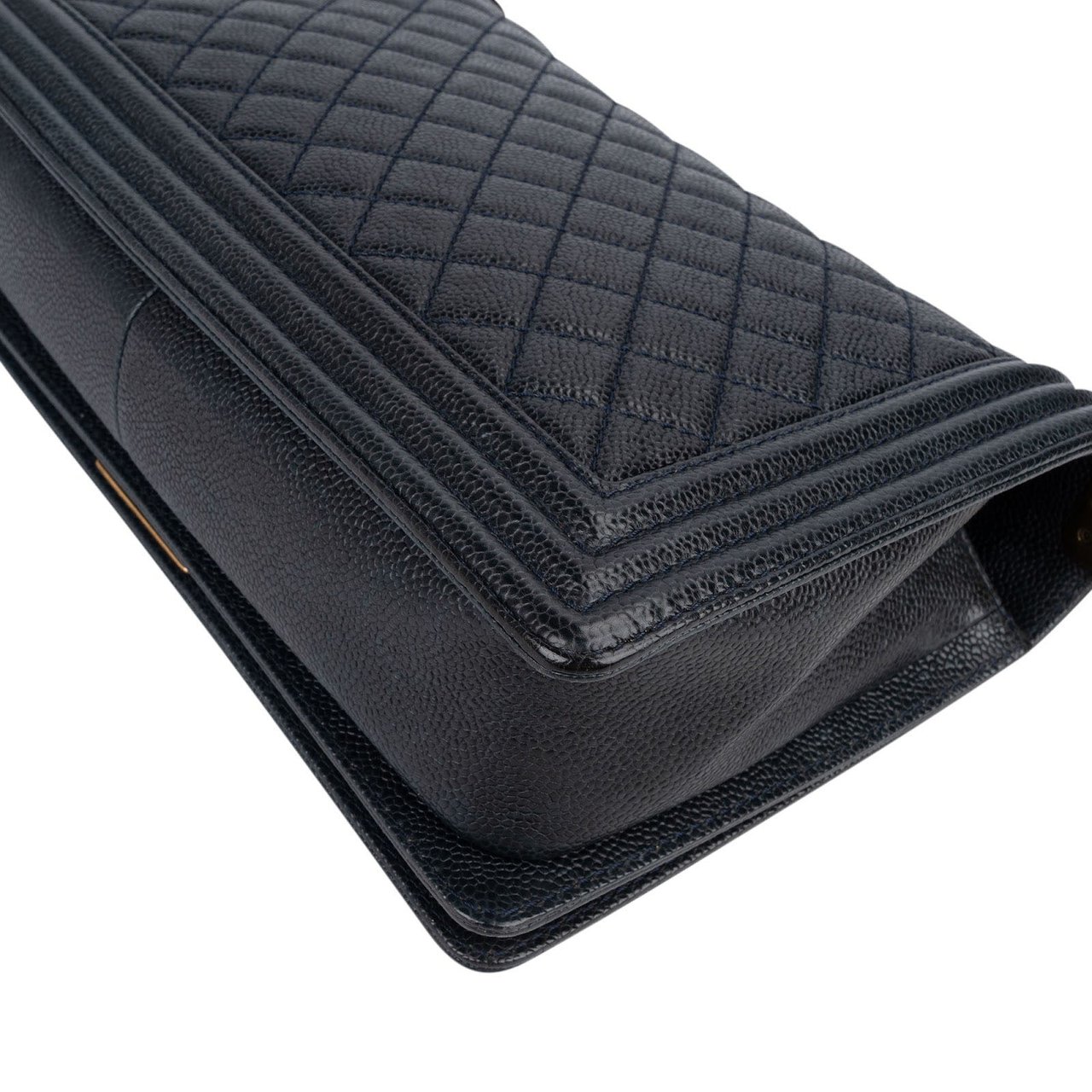 Chanel Quilted Navy Caviar Leather Large Boy Single Flap Crossbody Bag Navy