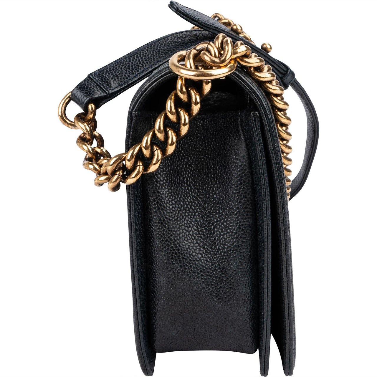 Chanel Quilted Navy Caviar Leather Large Boy Single Flap Crossbody Bag Navy