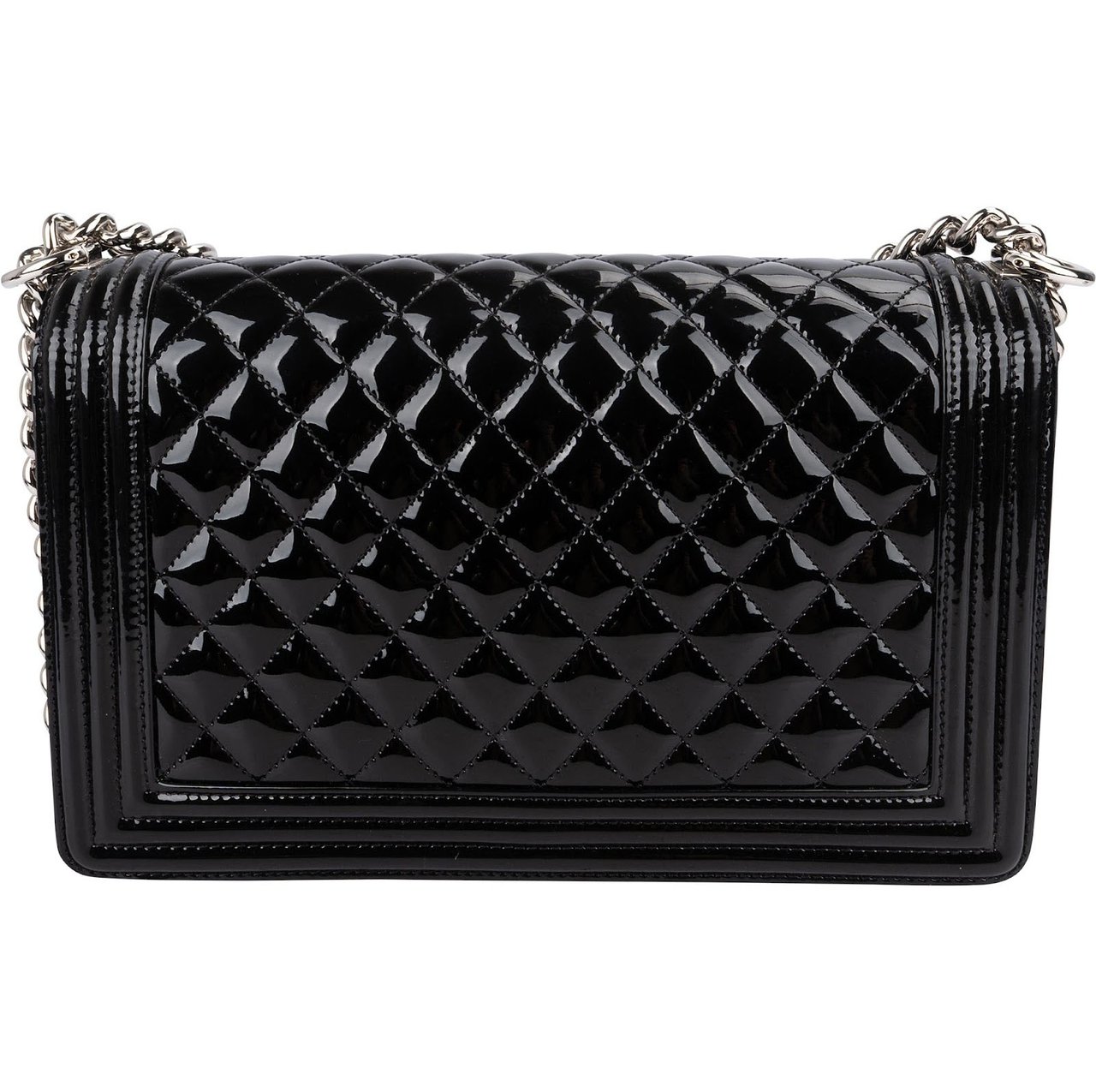 Chanel Quilted Patent Caviar Leather Large Boy Single Flap Crossbody Bag Zwart