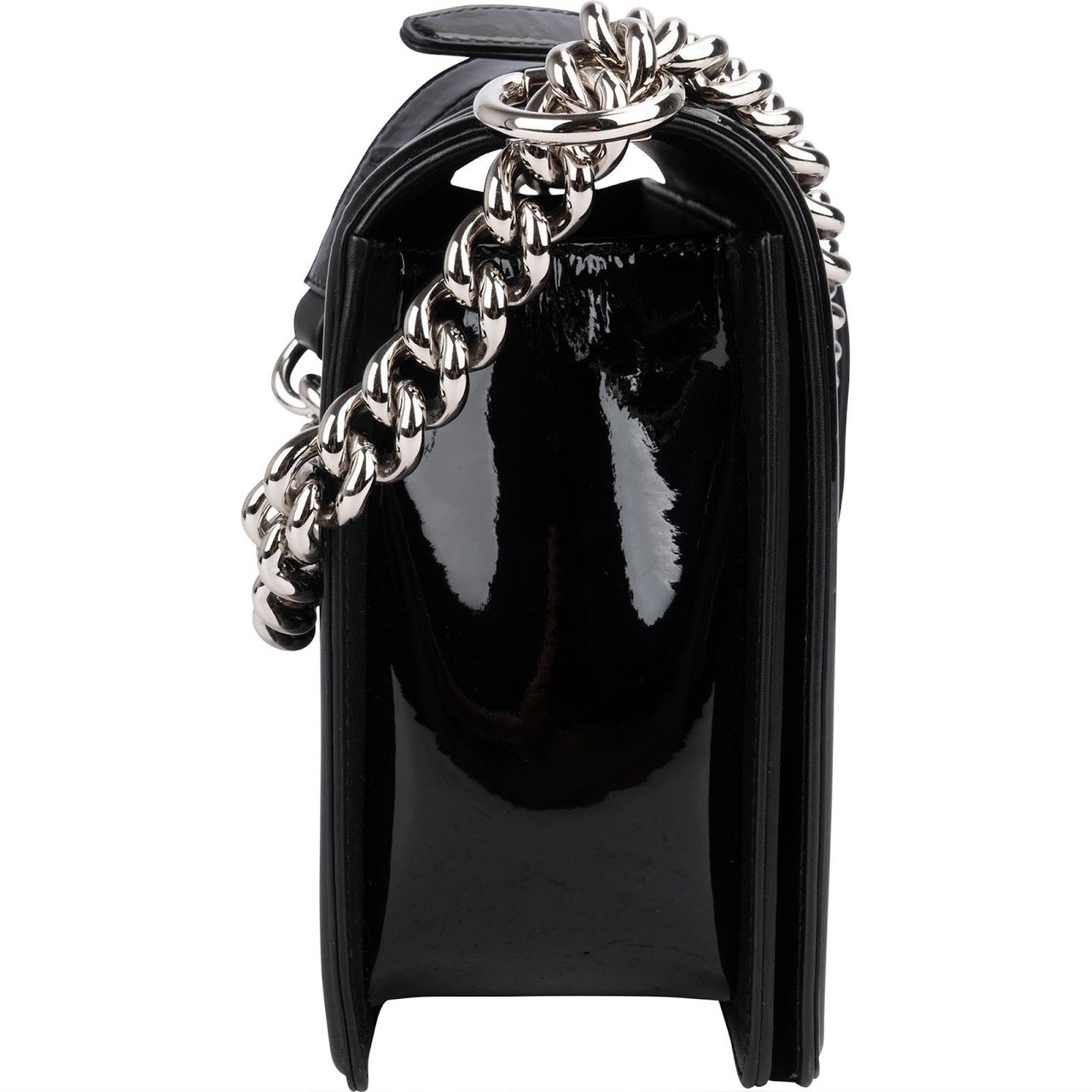 Chanel Quilted Patent Caviar Leather Large Boy Single Flap Crossbody Bag Zwart