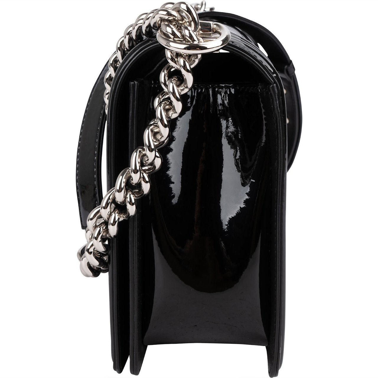Chanel Quilted Patent Caviar Leather Large Boy Single Flap Crossbody Bag Zwart